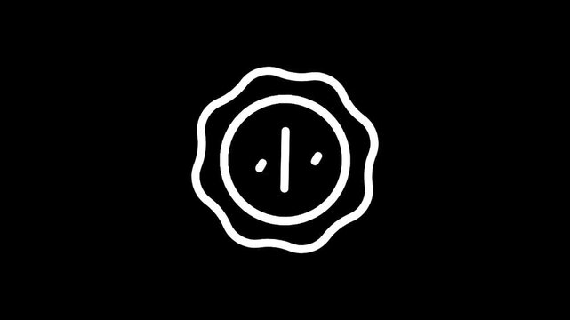 Simple white outline of a seal or badge with a central circular element and wavy edges