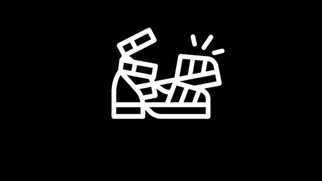 Stylized white line art icon of a broken high heel shoe on a black background