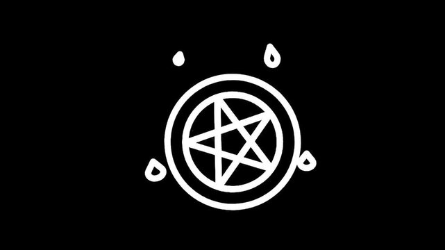 Mysterious white pentagram symbol with dripping water droplets on black background