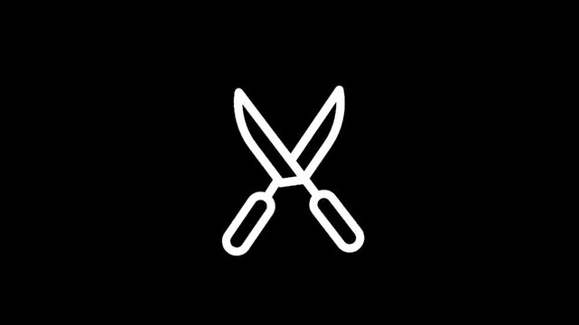 Simple white outline of crossed garden shears on a black background