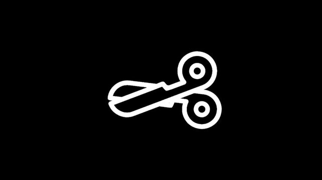 Simple white scissors icon on a black background, representing cutting or editing