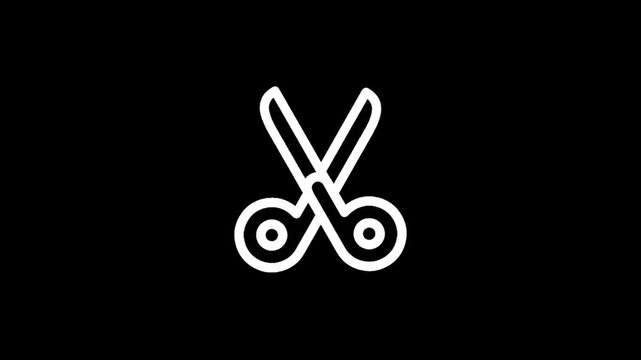 Simple white scissors icon on a black background, minimalist design for cutting and crafting