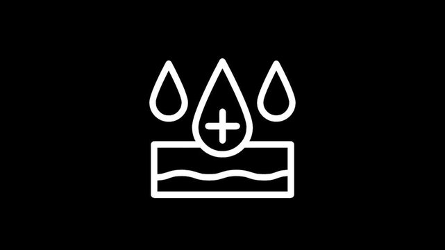 Icon representing hydration and absorption with water droplets and a plus sign