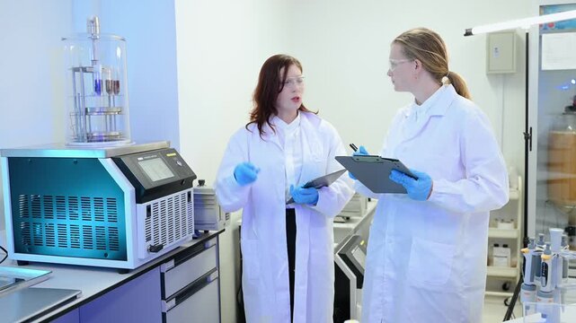 Young scientists conducting research investigations in a medical laboratory, a researcher in the foreground is using a microscope in laboratory for medicine.