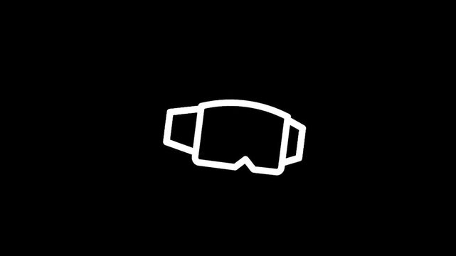 Simple white outline of virtual reality headset on a black background