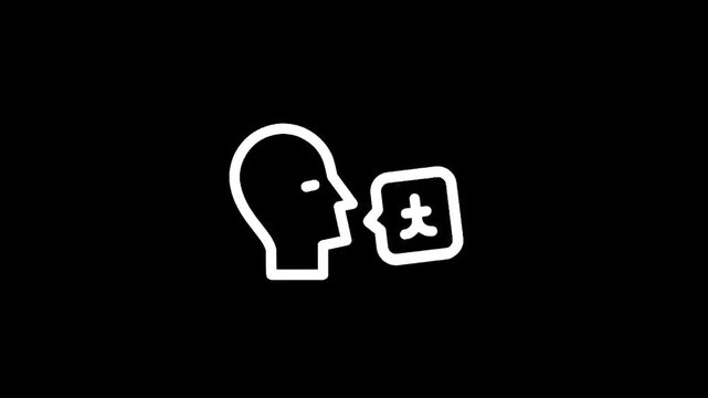 Icon representing a person speaking a foreign language with a character in a speech bubble
