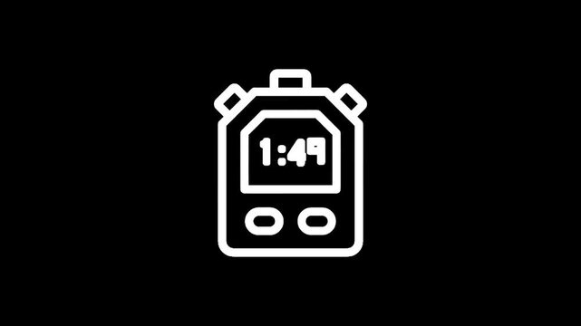 Simple white stopwatch icon on a black background, representing time and measurement