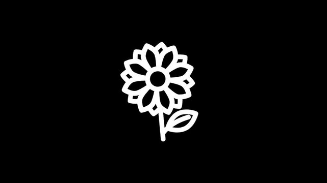 Simple white line art sunflower icon on a black background