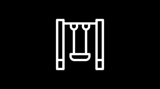 Simple white swing set icon on a black background, representing childhood fun and outdoor play