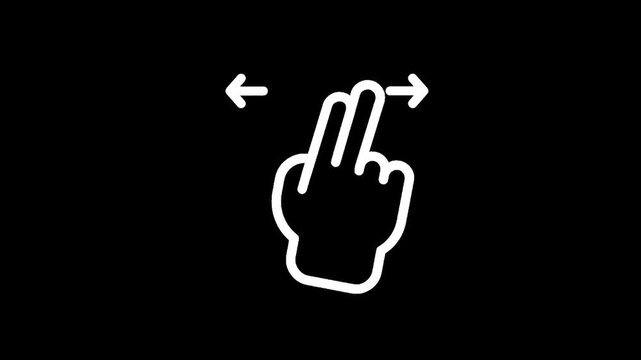Two finger swipe gesture icon indicating horizontal movement on a black background