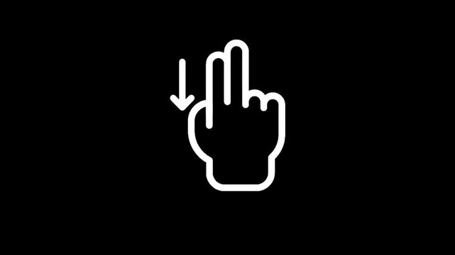 Two finger swipe down gesture icon on black background, digital interface interaction
