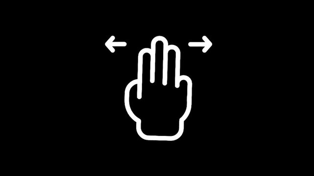 Three finger swipe gesture icon with arrows indicating horizontal movement on a black background