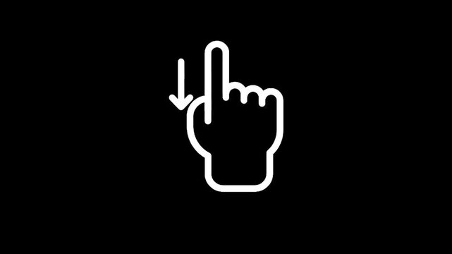 White hand icon with downward arrow indicating swipe down gesture on black background