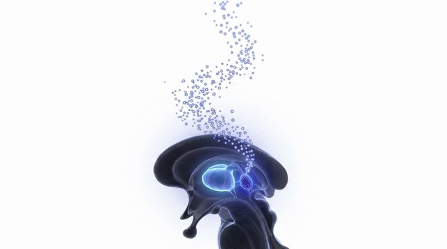 Brain cross section with glowing pituitary and pineal glands