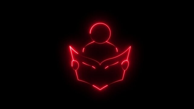 glowing neon person reading book icon isolated on futuristic education, Library, Literature, School, Student, Digital Information and E-Learning Motion Graphics..