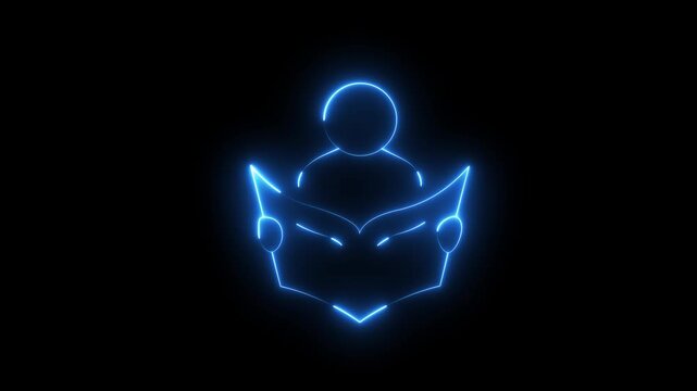 glowing neon person reading book icon isolated on futuristic education, Library, Literature, School, Student, Digital Information and E-Learning Motion Graphics..