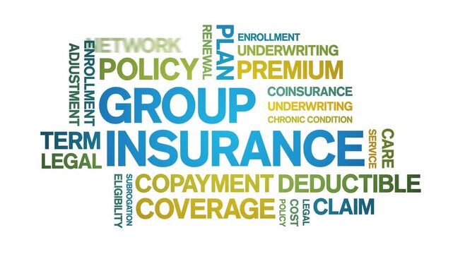 Group insurance animated word cloud-text design animation tag kinetic typography seamless loop.