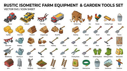 Isometric Farm and Garden Equipment Icon Set © wowok