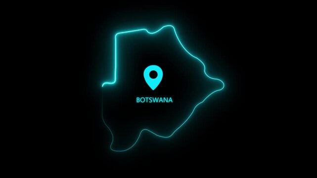 Botswana Map Outline with Location Pin Loop, Southern Africa Country Border, Digital Navigation, Travel, Tourism, Geography, Global Business Motion Graphics..