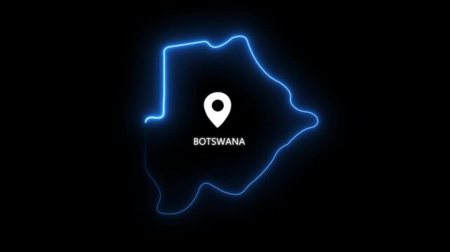 Botswana Map Outline with Location Pin Loop, Southern Africa Country Border, Digital Navigation, Travel, Tourism, Geography, Global Business Motion Graphics..