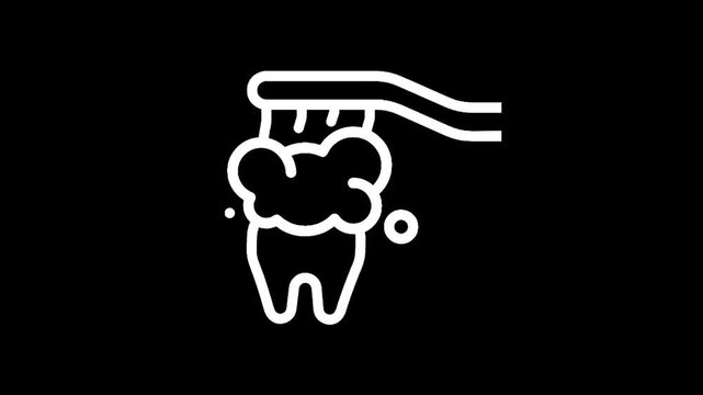 Icon of a tooth being brushed with foam and bubbles, representing dental hygiene