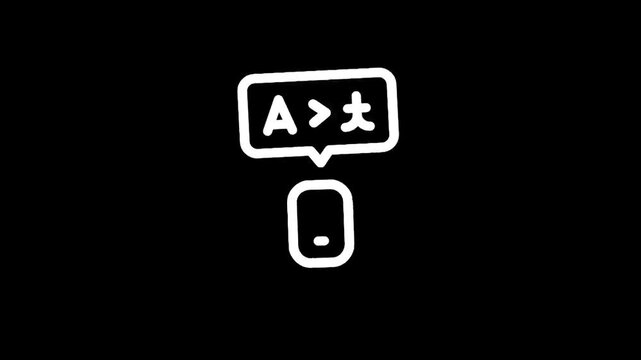 Simple icon representing a smartphone with a speech bubble showing language translation symbols