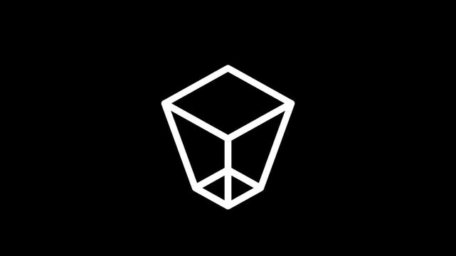 Abstract geometric shape with clean white lines on a stark black background