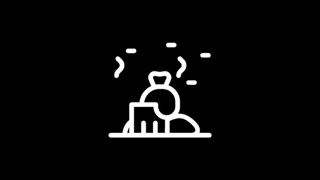 Stylized icon of a factory emitting smoke with bags of money nearby