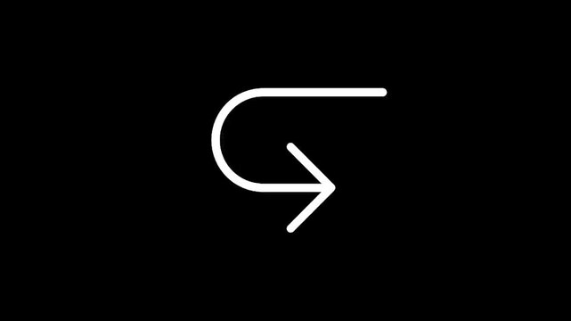 Simple white curved arrow pointing right on a black background, minimalist design