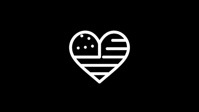 Minimalist white heart shape with geometric lines on a black background