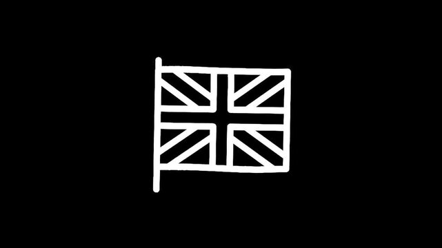 Minimalist white outline of the Union Jack flag on a black background