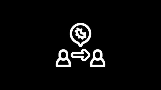 Icon representing communication and collaboration between two people with a gear symbol