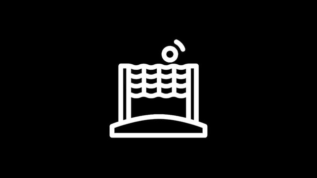 Volleyball net and ball icon on black background, simple line art for sports
