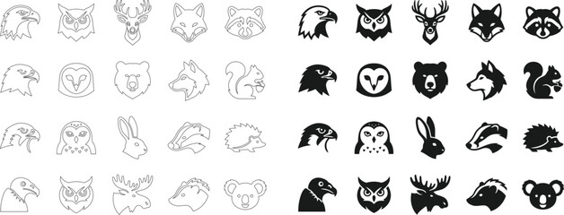 Obraz premium Silhouette - Collection of Wildlife Animal Head Icons in Various Styles