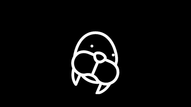 Minimalist white walrus face icon on a black background, simple line art illustration