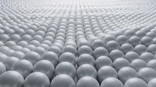 Smooth Undulating White Spheres Packed Tightly Together with Slow Wave-Like Motion Rippling Across