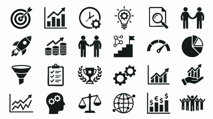 Fototapeta premium Business success and growth strategy vector icons set