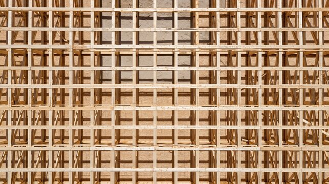 Abstract Geometric Wood Grid Pattern with Natural Light Shadows