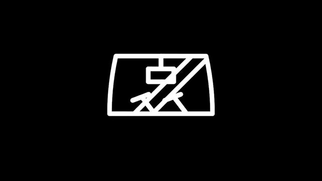 Simple line art icon of a car windshield with wipers and rearview mirror