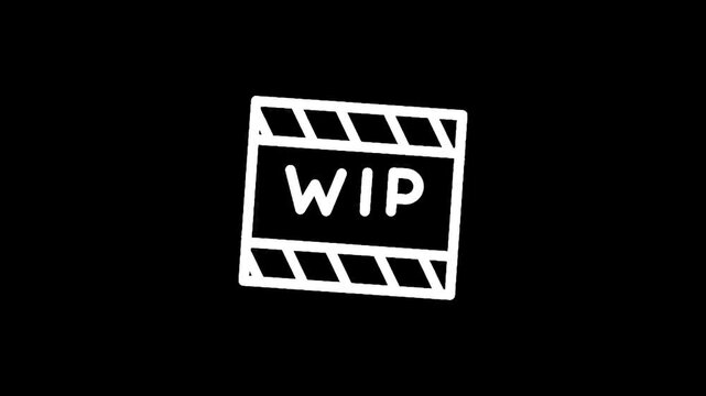 Work in progress film clapperboard icon with WIP text on black background