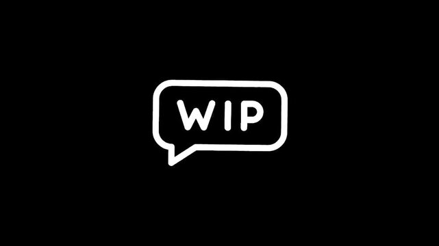 Work in progress notification icon in a speech bubble on black background