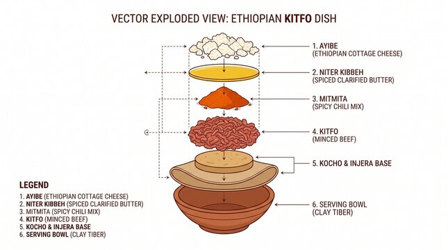 Kitfo Ethiopian Minced Beef Vector Exploded Diagram