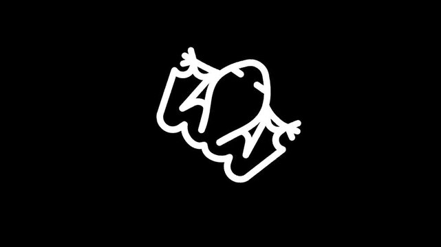 Minimalist white ghost outline with outstretched arms on a black background