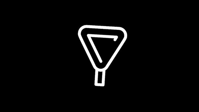 Minimalist white outline of a yield sign on a black background