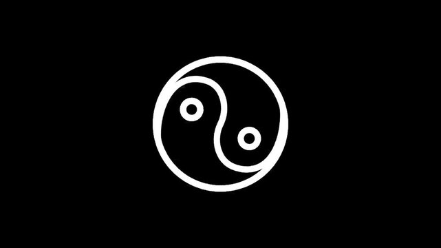 Minimalist white yin yang symbol on a stark black background, representing balance