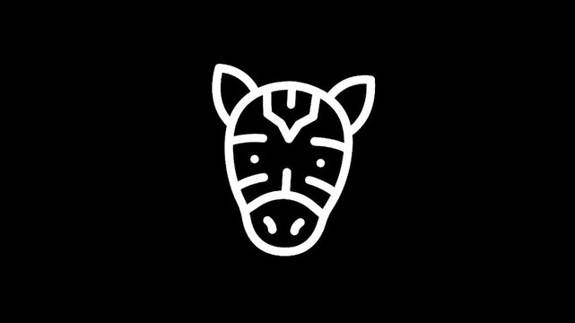 Minimalist white zebra head icon on a solid black background, simple line art