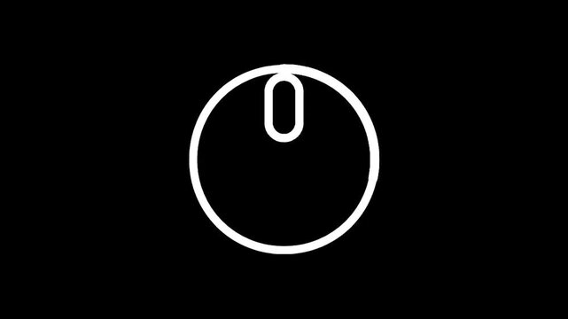 Minimalist white power button icon on a stark black background for digital interfaces