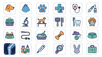 Fototapeta premium Veterinary and Pet Care Flat Design Vector Icons Set