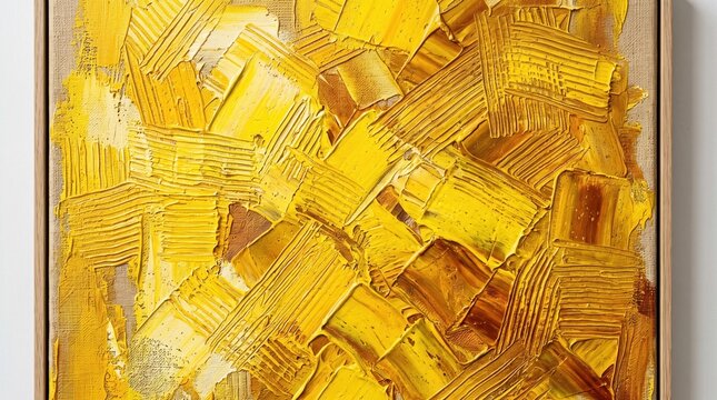 Vibrant yellow abstract painting, textured strokes, impasto style, modern art, bright color, background image.
