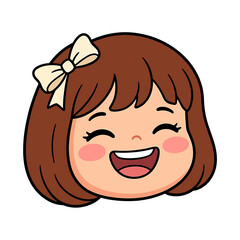 Cute cartoon little girl avatar with brown hair and a smiling expression for design projects